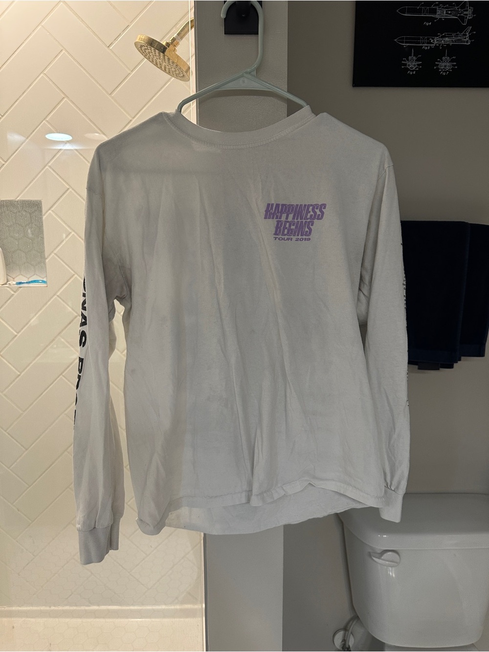 White Long-Sleeve Tee with Purple 'Happiness Begins' Jonas Brothers Concert